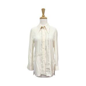 Chloe Silk Lace Collared Button Up Shirt Size 34 US Size 2 Iconic Milk